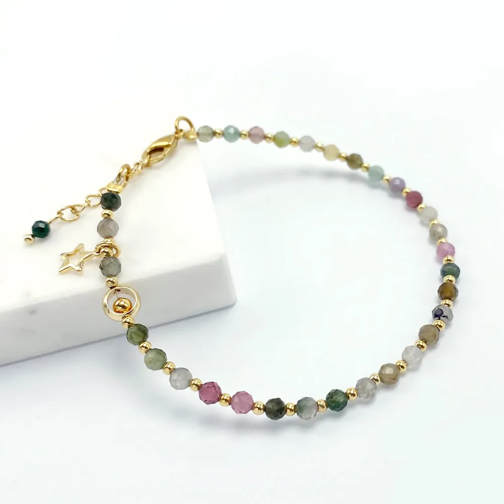 Rainbow Tourmaline  Bracelets; Natural Gemstone Bracelet; Beaded Bracelet