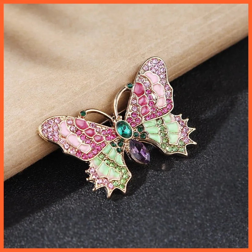 Retro Glass Butterfly Vintage Enamel Insect Brooch