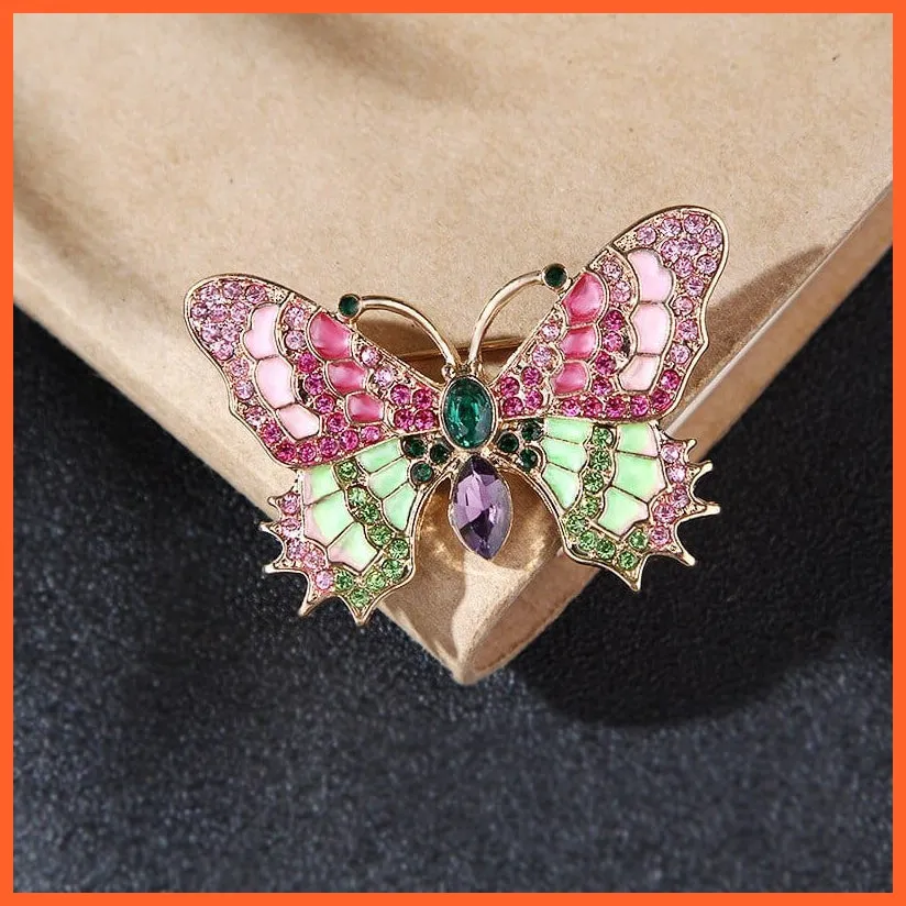 Retro Glass Butterfly Vintage Enamel Insect Brooch