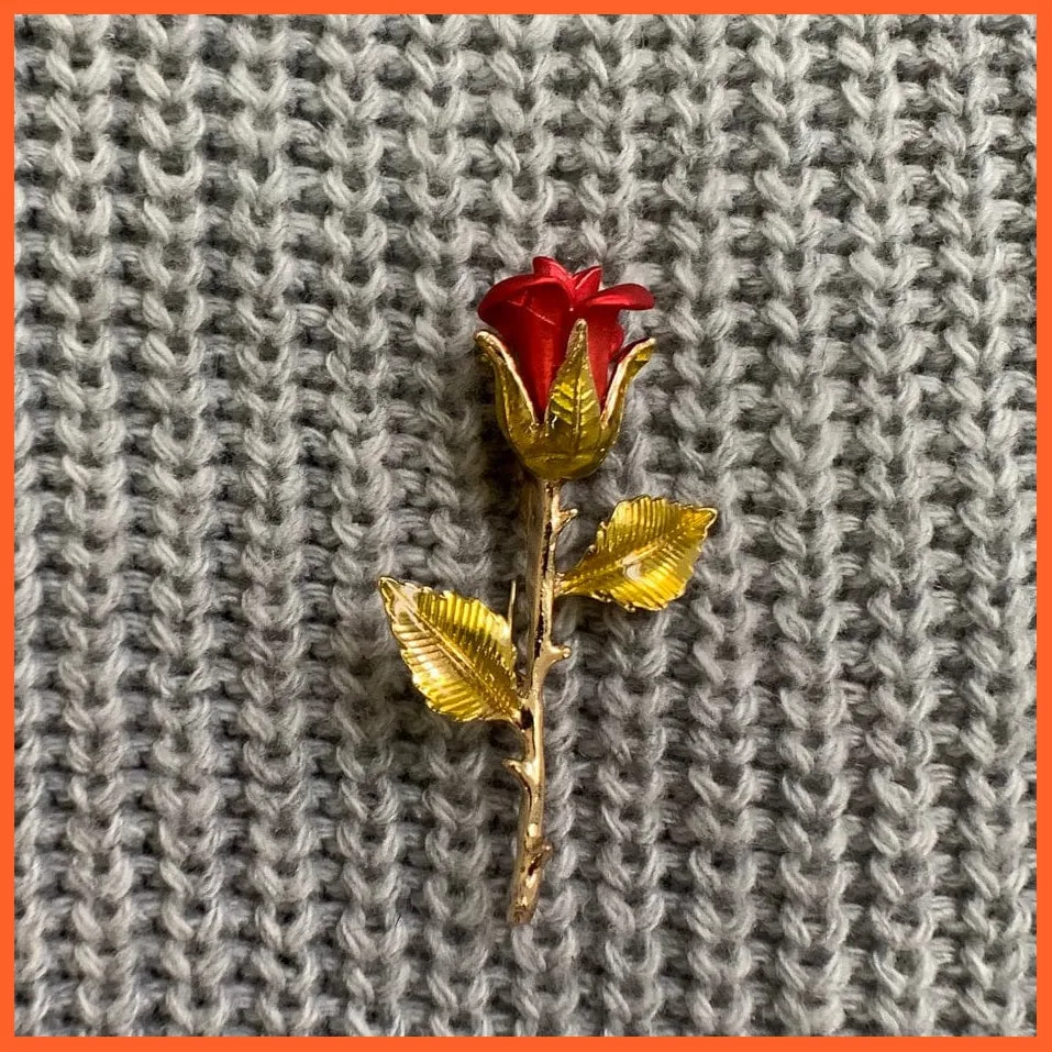 Rhinestone Red Rose Flower Brooches | Elegant Tulip Flower Bowknot Lapel Pins