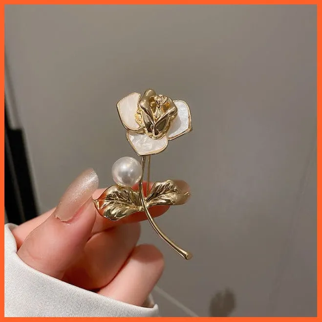 Rhinestone Red Rose Flower Brooches | Elegant Tulip Flower Bowknot Lapel Pins