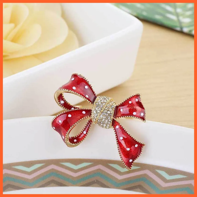 Rhinestone Red Rose Flower Brooches | Elegant Tulip Flower Bowknot Lapel Pins