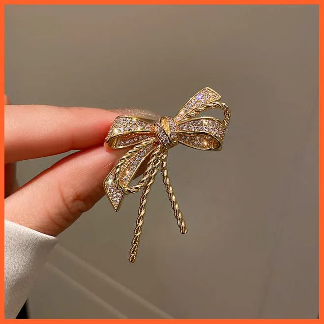 Rhinestone Red Rose Flower Brooches | Elegant Tulip Flower Bowknot Lapel Pins