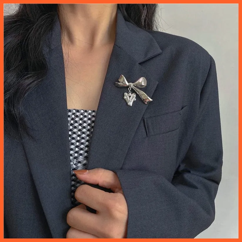 Rhinestone Red Rose Flower Brooches | Elegant Tulip Flower Bowknot Lapel Pins