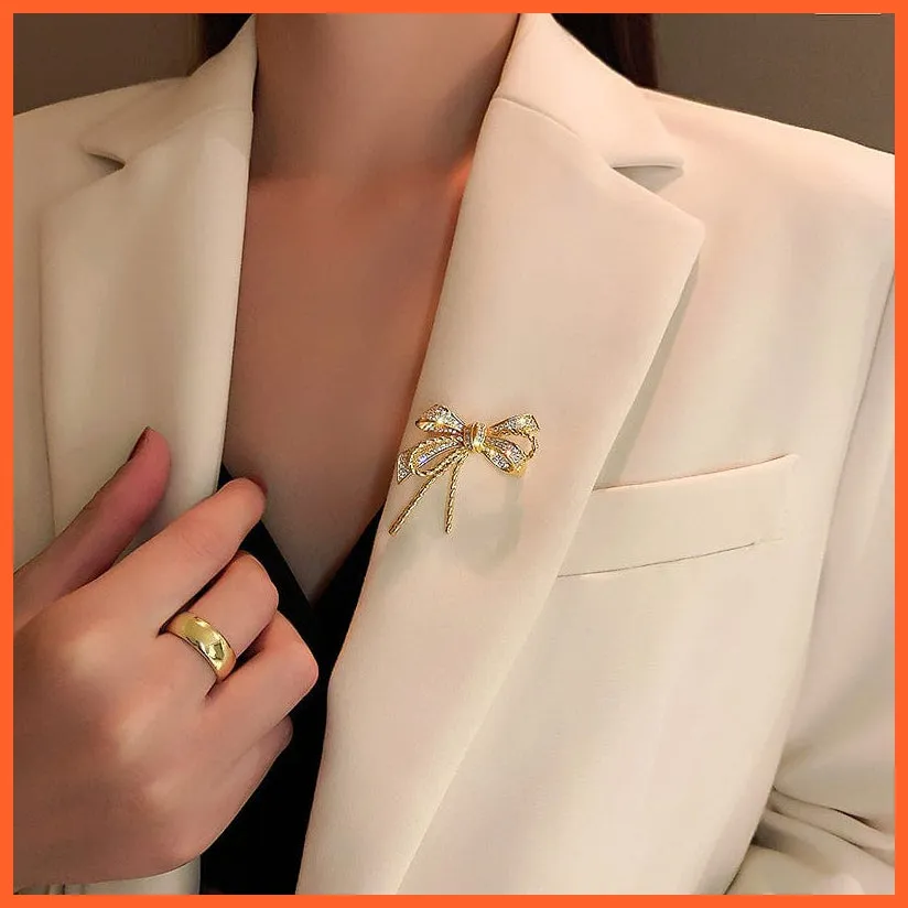 Rhinestone Red Rose Flower Brooches | Elegant Tulip Flower Bowknot Lapel Pins