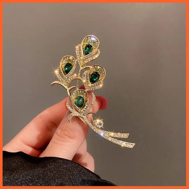 Rhinestone Red Rose Flower Brooches | Elegant Tulip Flower Bowknot Lapel Pins