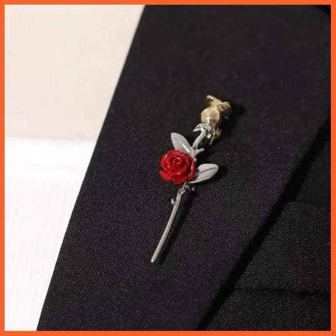 Rhinestone Red Rose Flower Brooches | Elegant Tulip Flower Bowknot Lapel Pins