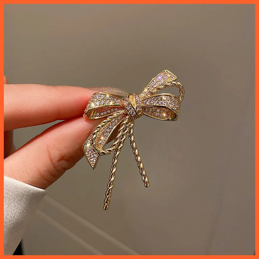 Rhinestone Red Rose Flower Brooches | Elegant Tulip Flower Bowknot Lapel Pins