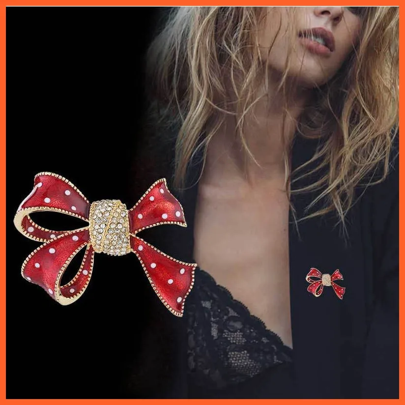 Rhinestone Red Rose Flower Brooches | Elegant Tulip Flower Bowknot Lapel Pins