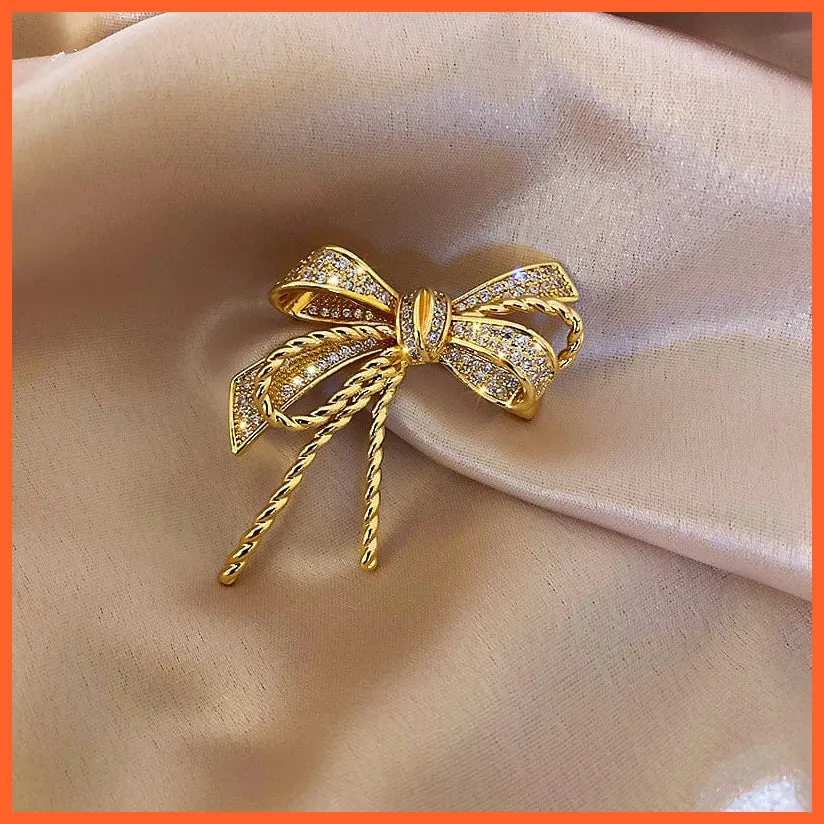 Rhinestone Red Rose Flower Brooches | Elegant Tulip Flower Bowknot Lapel Pins