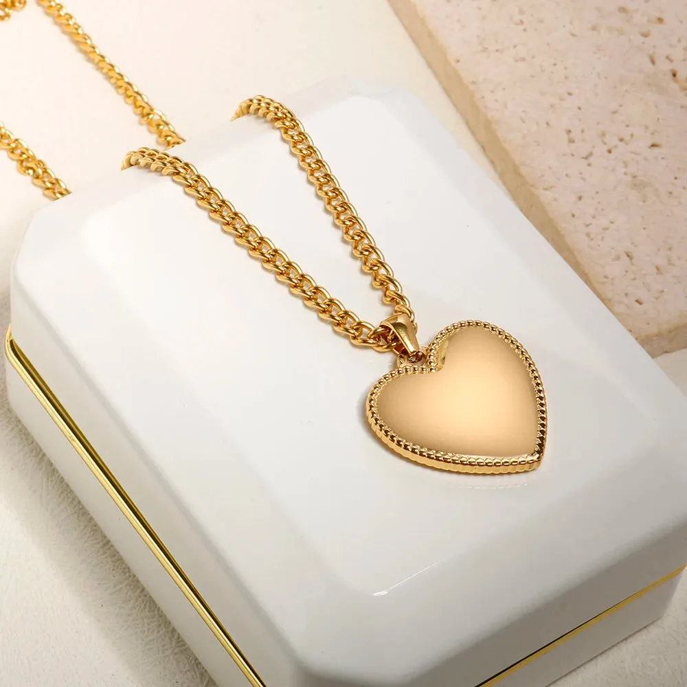 Romance Heart Pendant Necklace Women Jewelry Stainless Steel 18K Gold Plated Necklace