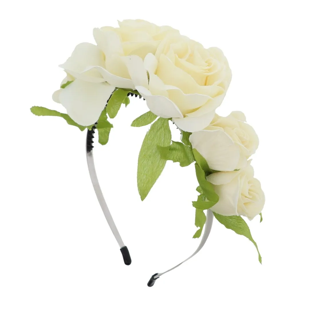 Rose Flower Hair Wreath Boho Headband - Ivory