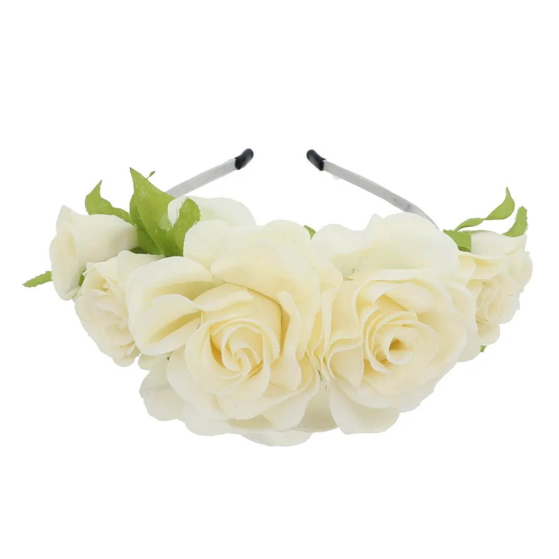 Rose Flower Hair Wreath Boho Headband - Ivory