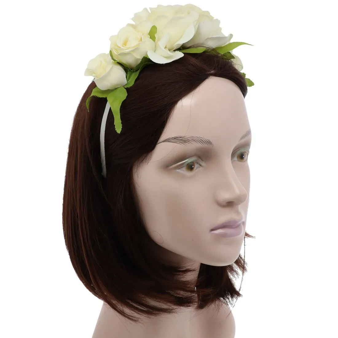 Rose Flower Hair Wreath Boho Headband - Ivory