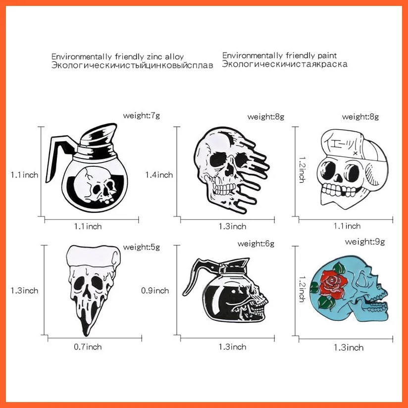 Rose Flowers Japanese Samurai Ninja Skull Pins | Skeleton Lapel Brooches