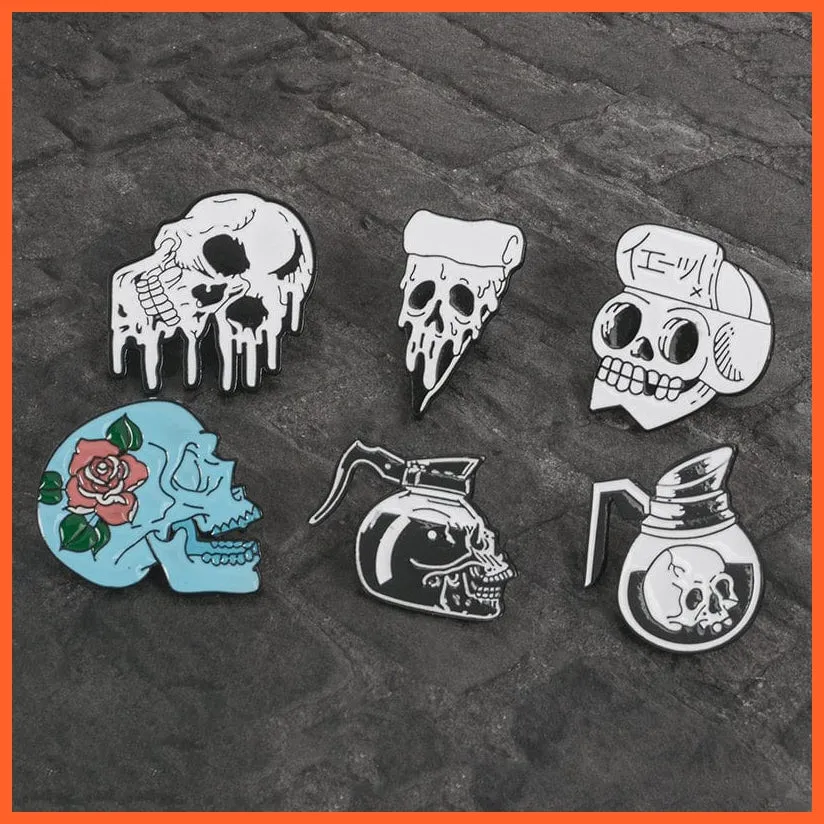 Rose Flowers Japanese Samurai Ninja Skull Pins | Skeleton Lapel Brooches