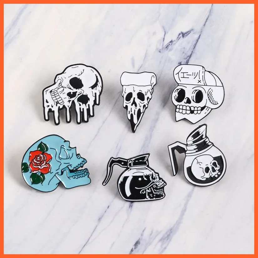 Rose Flowers Japanese Samurai Ninja Skull Pins | Skeleton Lapel Brooches