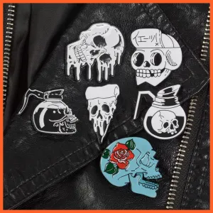 Rose Flowers Japanese Samurai Ninja Skull Pins | Skeleton Lapel Brooches