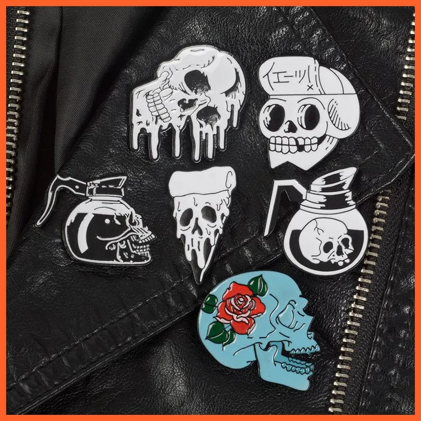 Rose Flowers Japanese Samurai Ninja Skull Pins | Skeleton Lapel Brooches