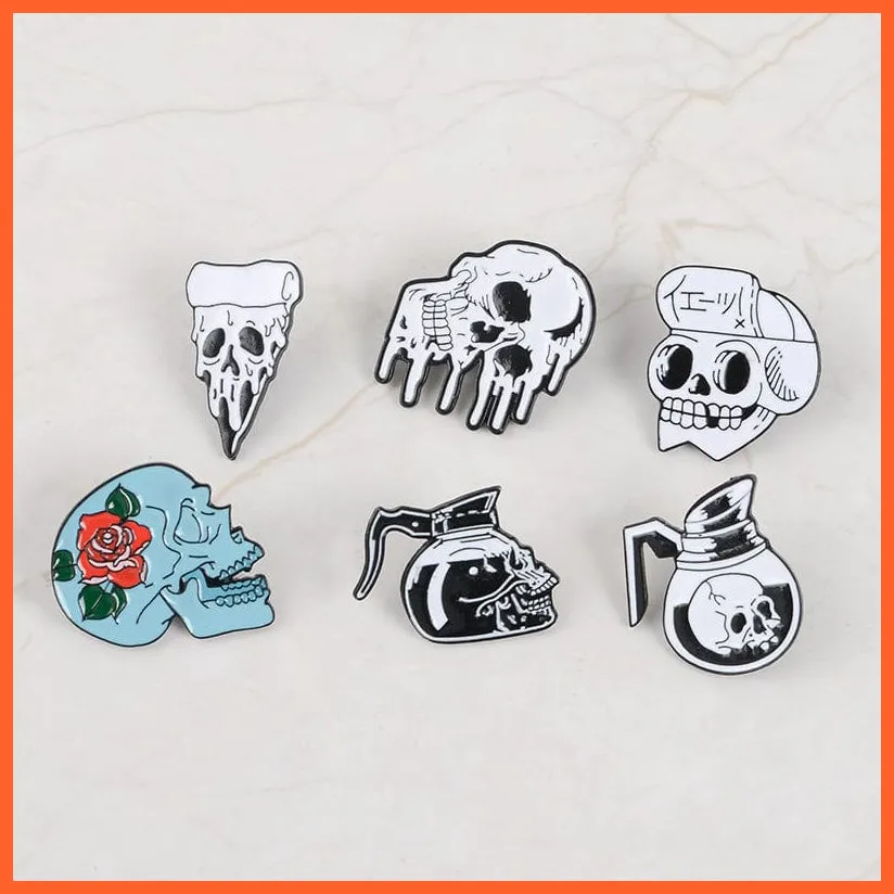 Rose Flowers Japanese Samurai Ninja Skull Pins | Skeleton Lapel Brooches