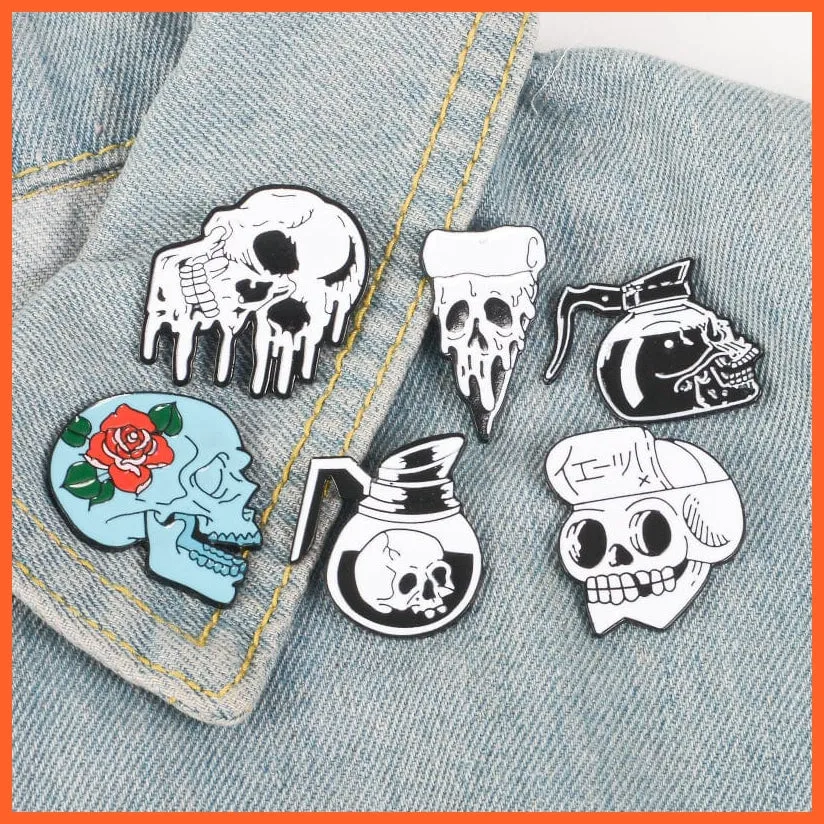 Rose Flowers Japanese Samurai Ninja Skull Pins | Skeleton Lapel Brooches