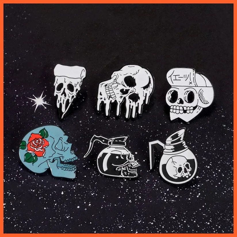 Rose Flowers Japanese Samurai Ninja Skull Pins | Skeleton Lapel Brooches