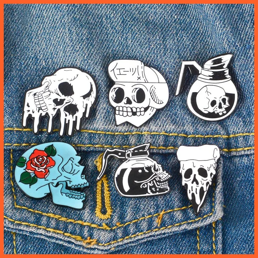 Rose Flowers Japanese Samurai Ninja Skull Pins | Skeleton Lapel Brooches