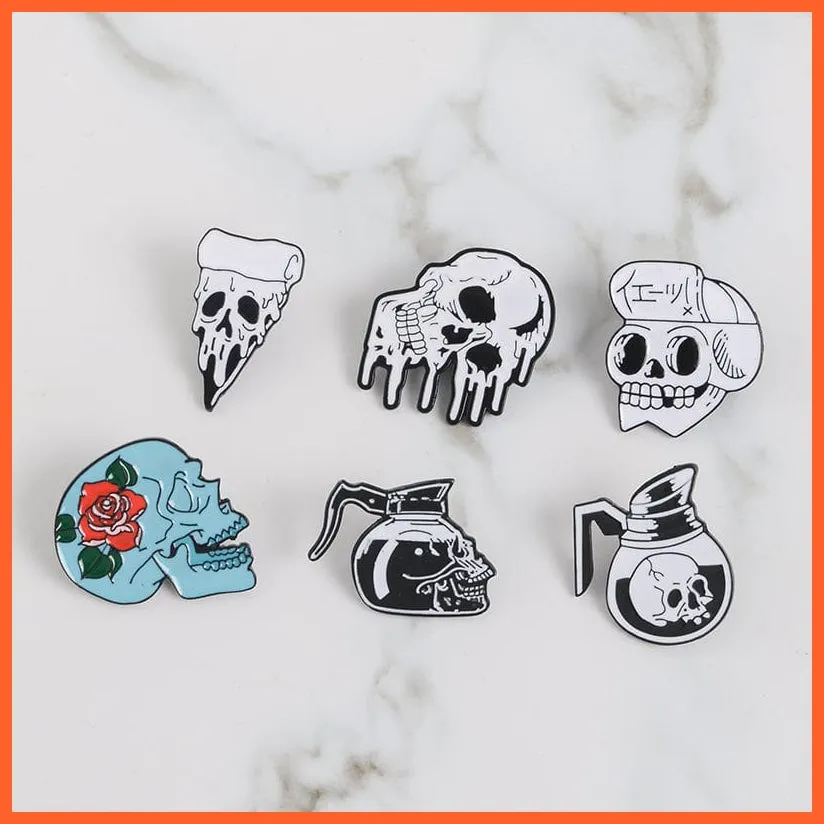 Rose Flowers Japanese Samurai Ninja Skull Pins | Skeleton Lapel Brooches