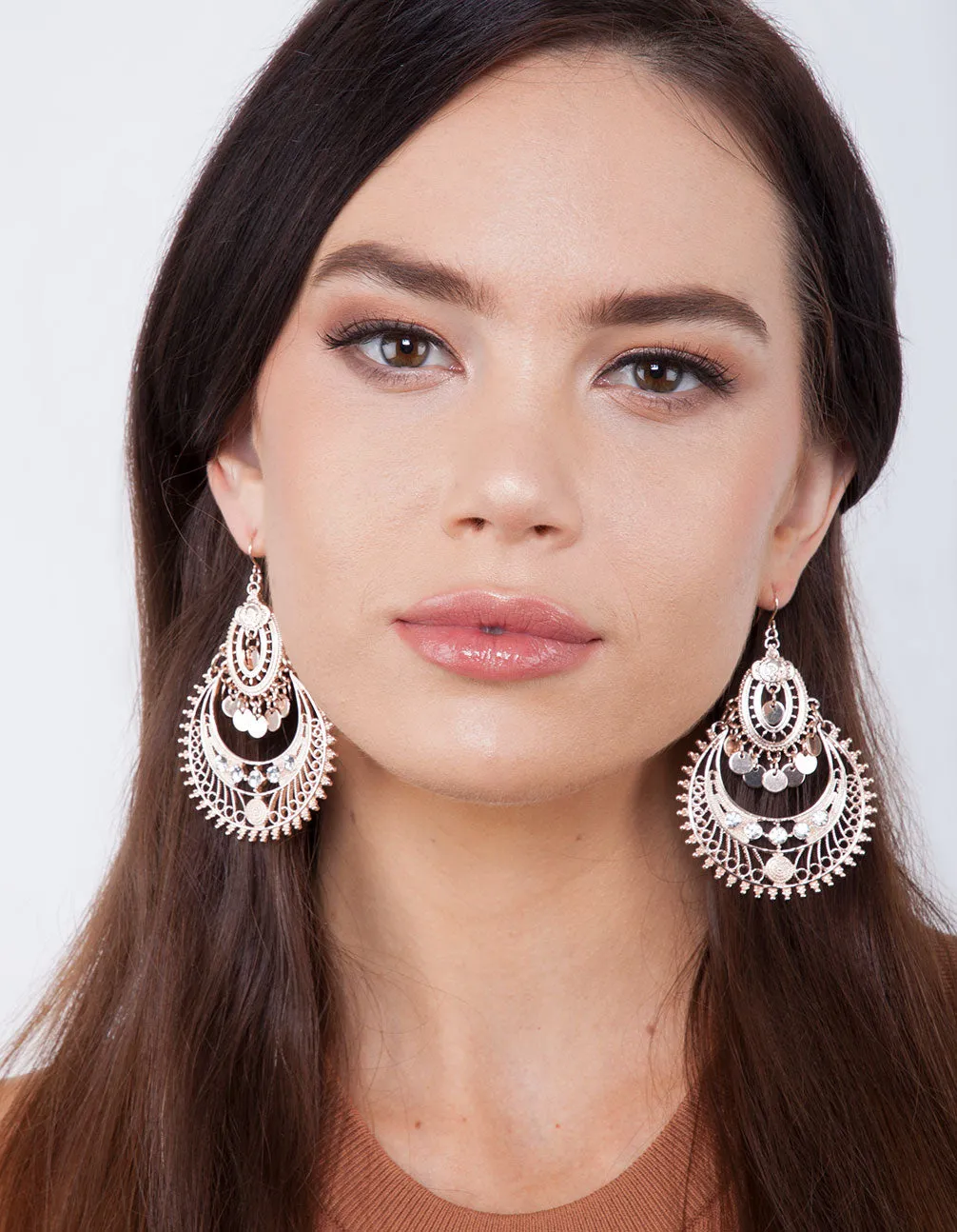 Rose Gold Diamante Bohemian Earrings