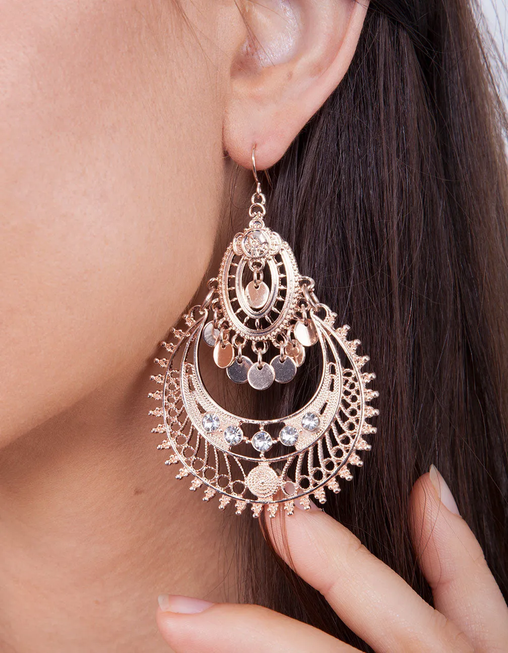 Rose Gold Diamante Bohemian Earrings