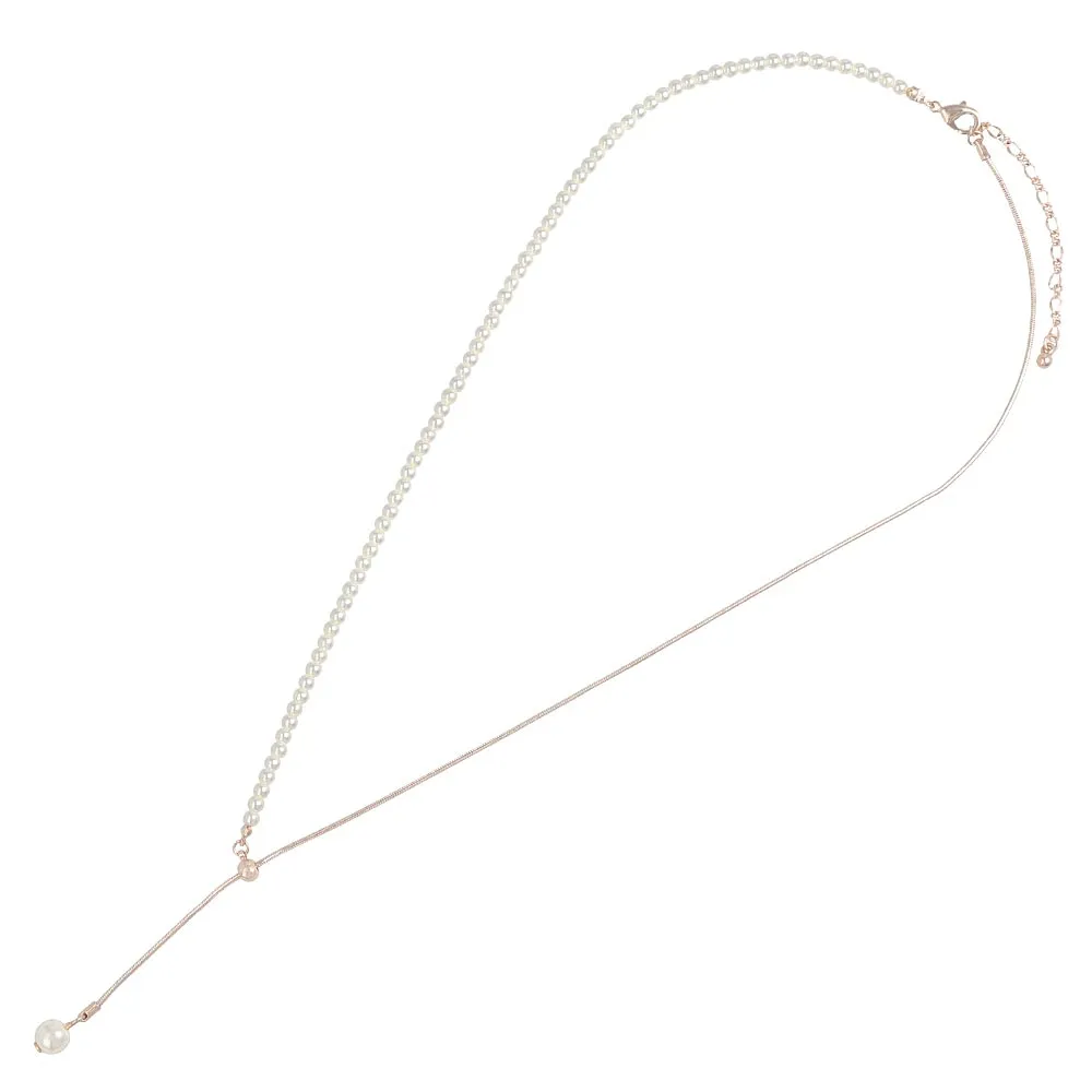 Rose Silver Half Chain And Pearl Y Necklace