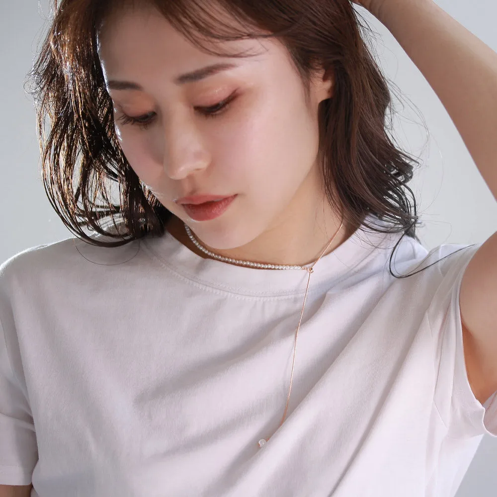 Rose Silver Half Chain And Pearl Y Necklace