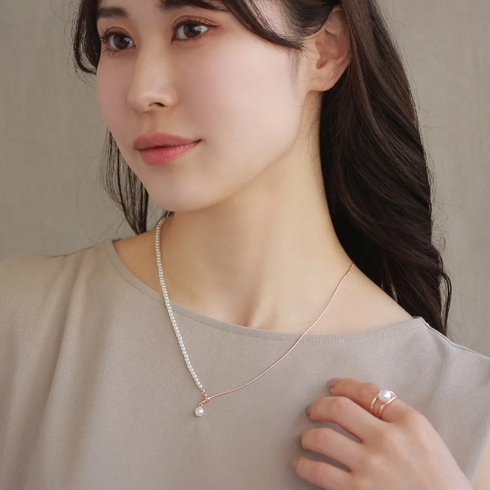 Rose Silver Half Chain And Pearl Y Necklace