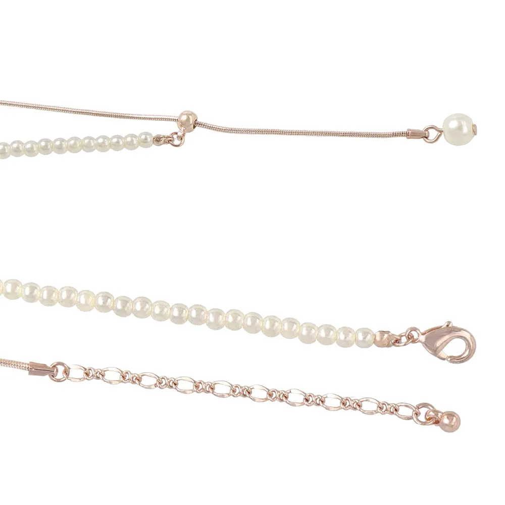 Rose Silver Half Chain And Pearl Y Necklace