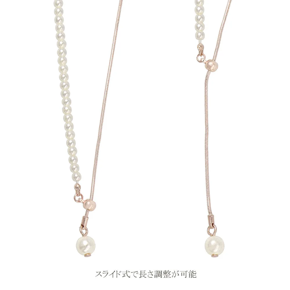 Rose Silver Half Chain And Pearl Y Necklace
