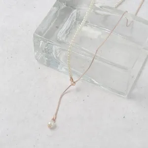 Rose Silver Half Chain And Pearl Y Necklace