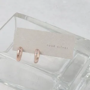 Rose Silver Inlaid Puffy Hoop Earrings