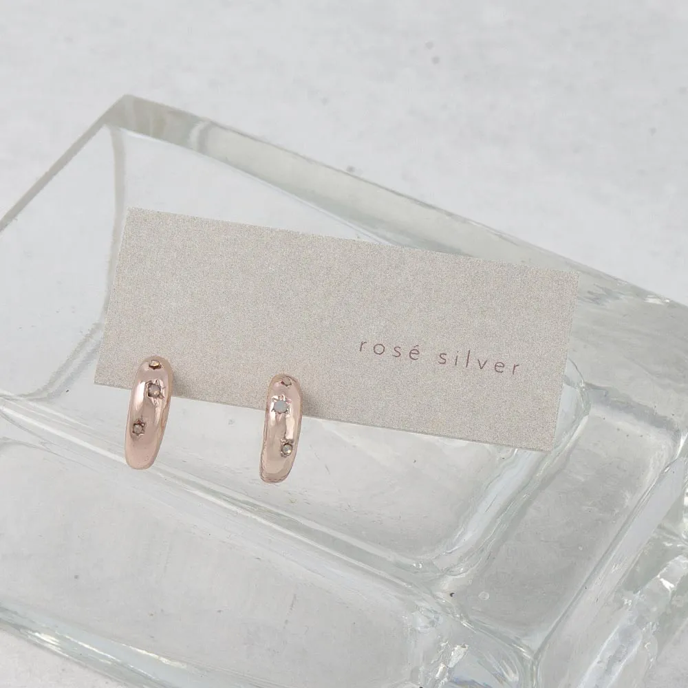 Rose Silver Inlaid Puffy Hoop Earrings
