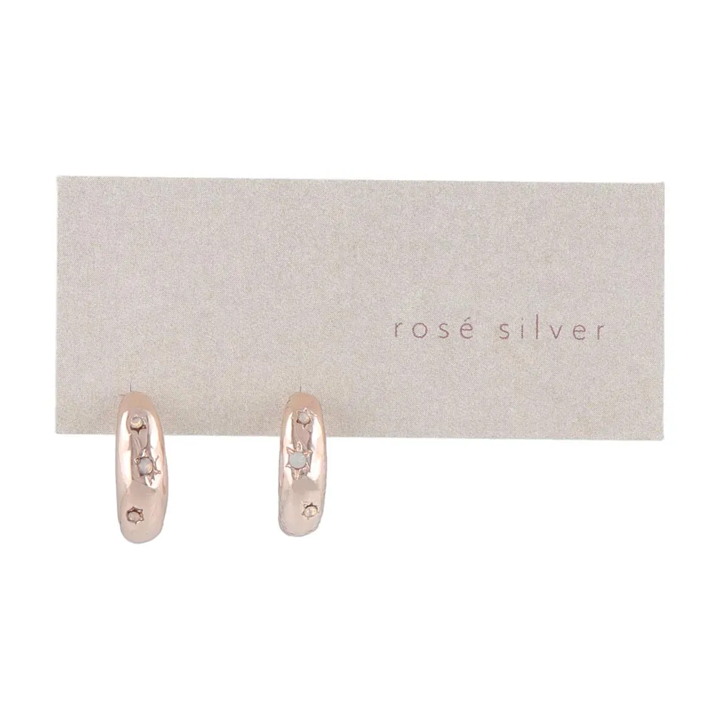 Rose Silver Inlaid Puffy Hoop Earrings