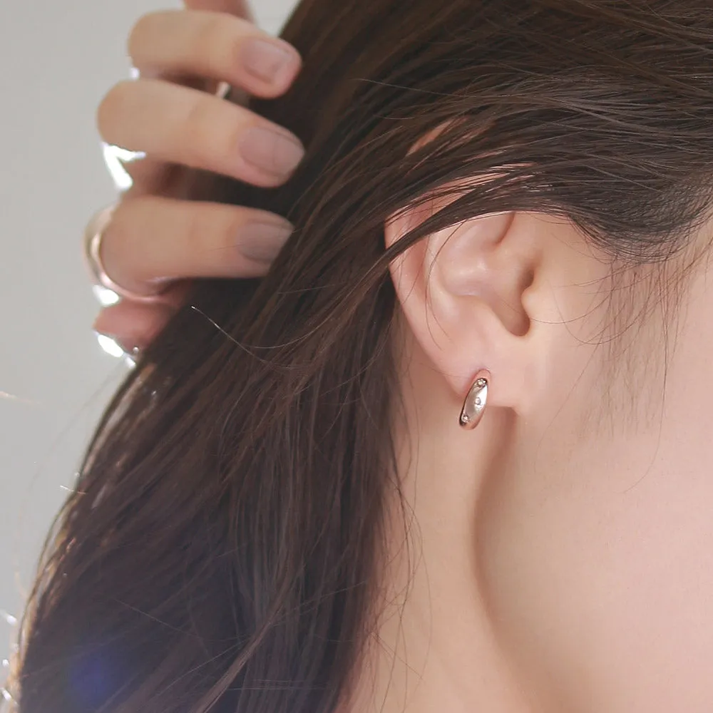 Rose Silver Inlaid Puffy Hoop Earrings