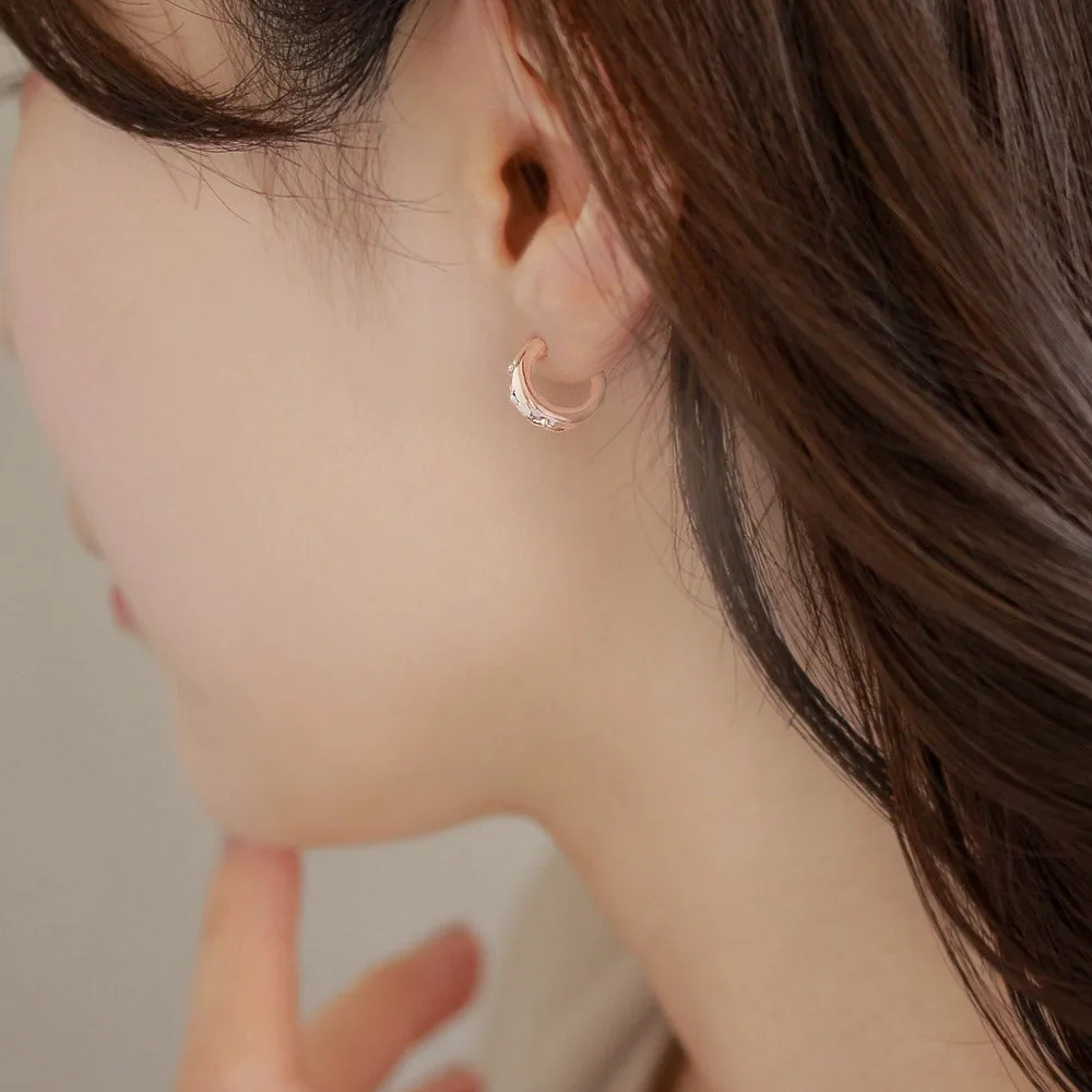 Rose Silver Inlaid Puffy Hoop Earrings