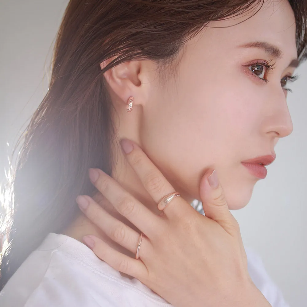 Rose Silver Inlaid Puffy Hoop Earrings