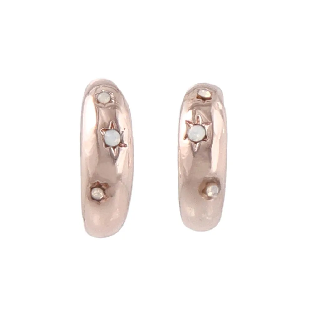 Rose Silver Inlaid Puffy Hoop Earrings