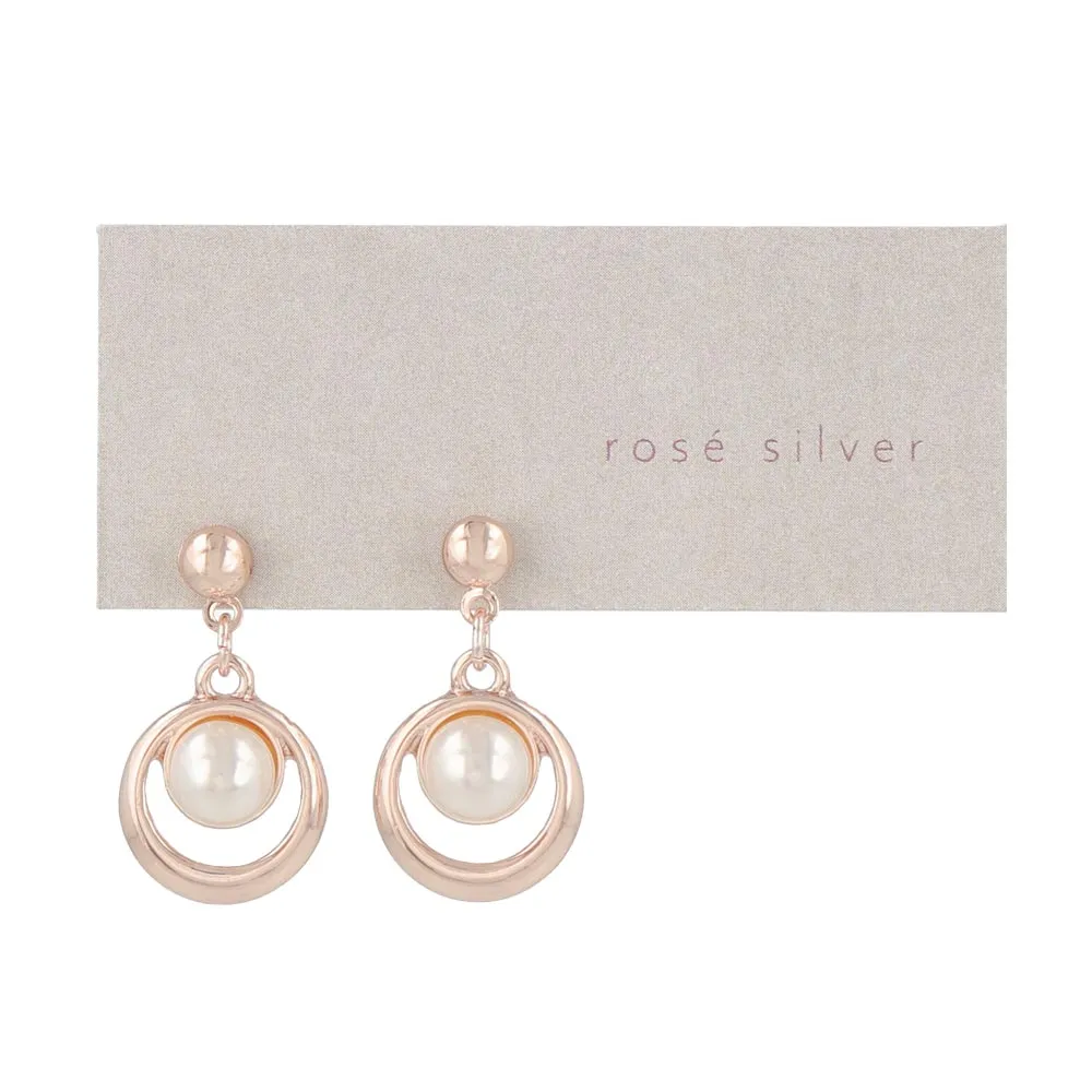 Rose Silver Pearly Circle Drop Earrings