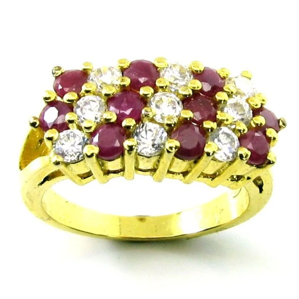 Ruby, CZ Gemstone Studded .925 Sterling Silver Ring Gold Finish