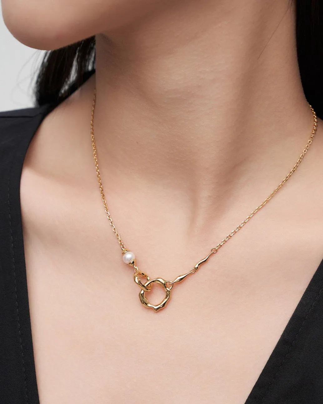 S925 Black Agate / Pearl Necklace
