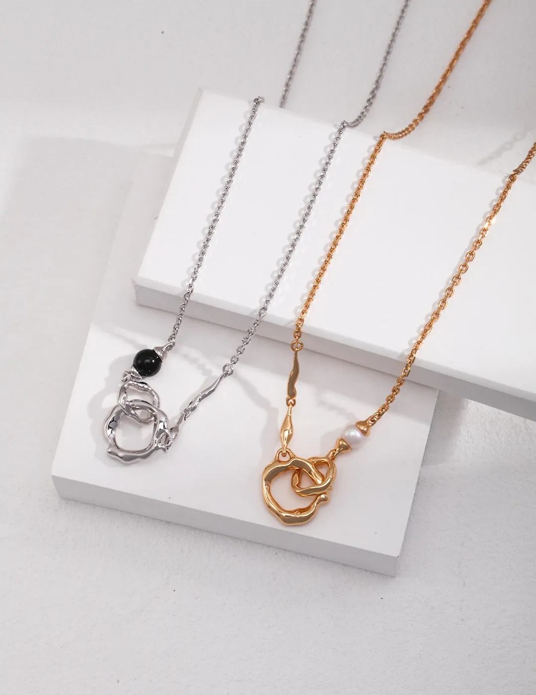 S925 Black Agate / Pearl Necklace