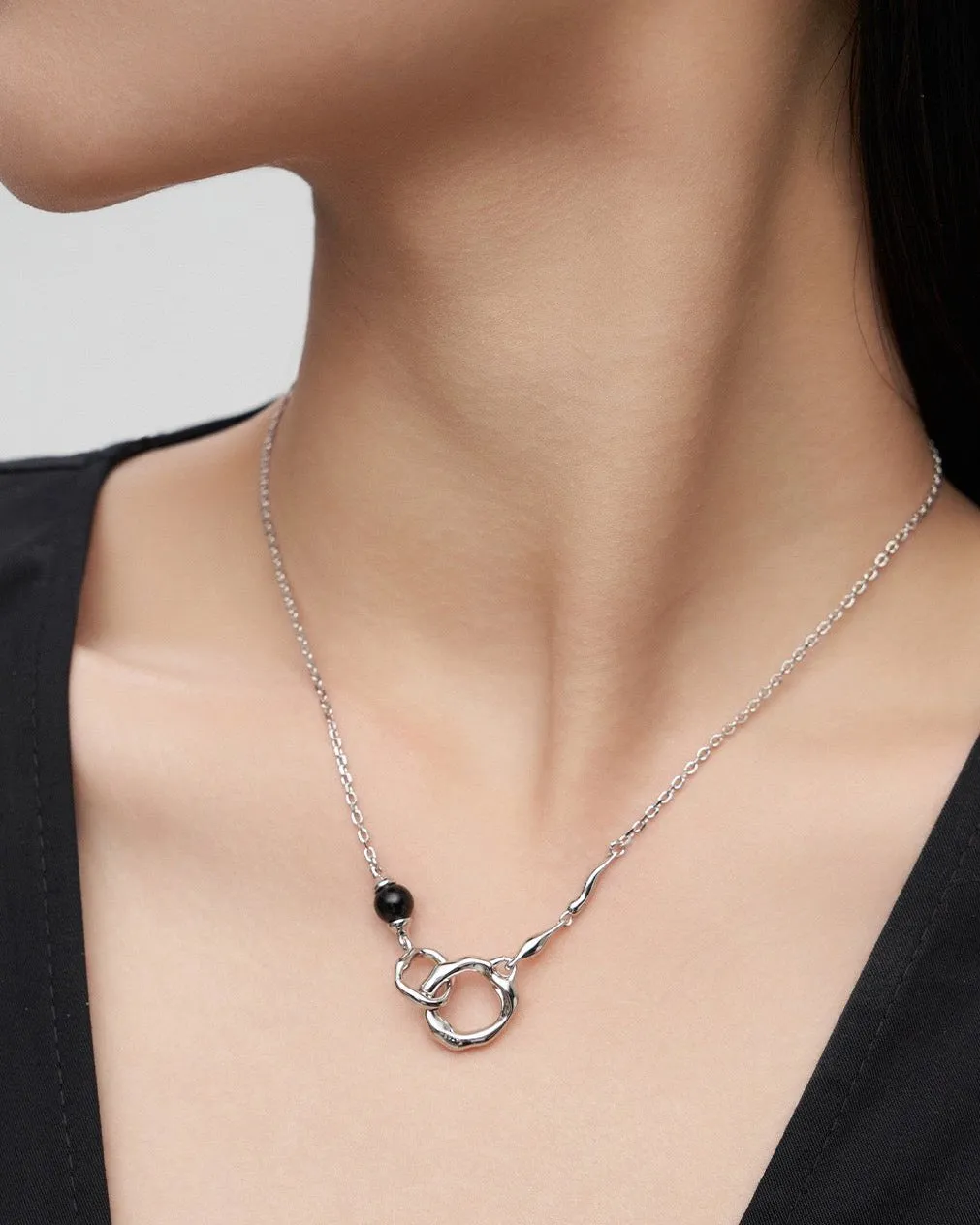 S925 Black Agate / Pearl Necklace