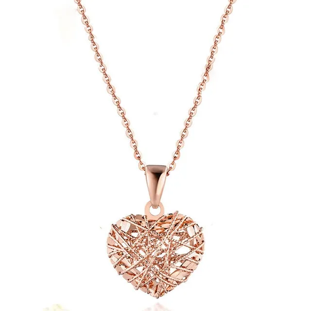 SA SILVERAGE 18K Rose Gold/White Gold/Yellow Gold Heart Shape Pendant Necklaces Gold Necklace Wind 18K Necklaces Women