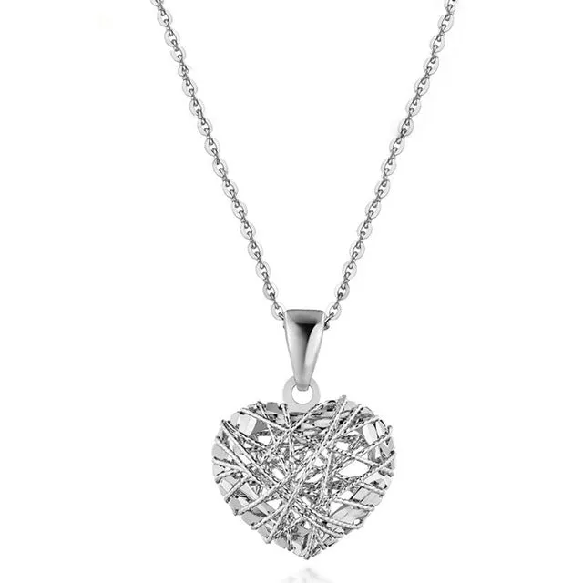 SA SILVERAGE 18K Rose Gold/White Gold/Yellow Gold Heart Shape Pendant Necklaces Gold Necklace Wind 18K Necklaces Women